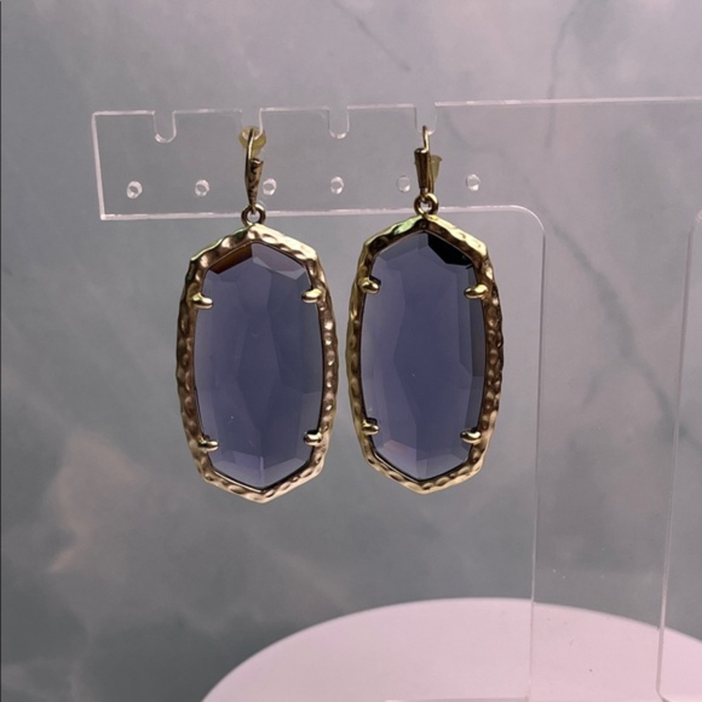 Kendra Scott Ella Iolite Purple Crystal Glass & Gold Faceted Drop Earrings